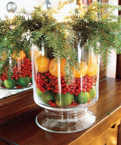 centre de table noel vase sapin avec fruits