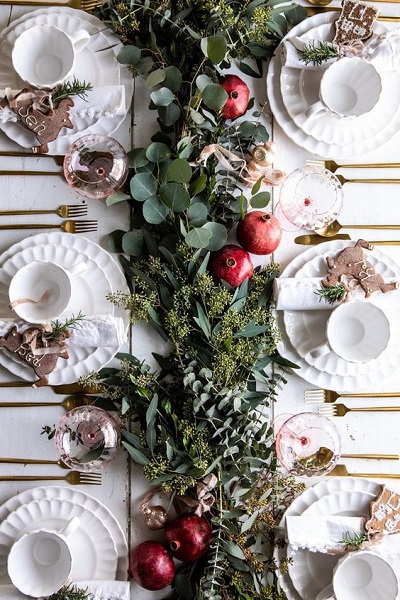 decoration table de noel végétale rouge et verte