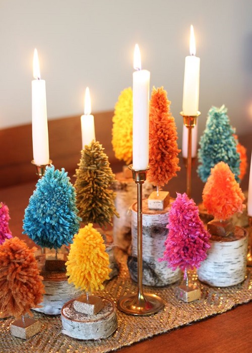 sapin de noel en laine diy decoration table