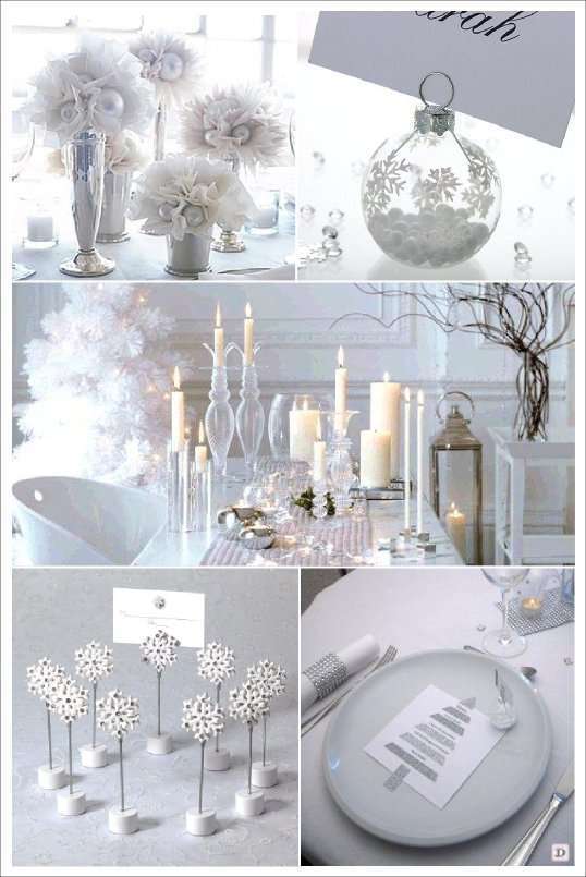 decoration table noel blanc tulle marque place boule flocon menu sapin glitter