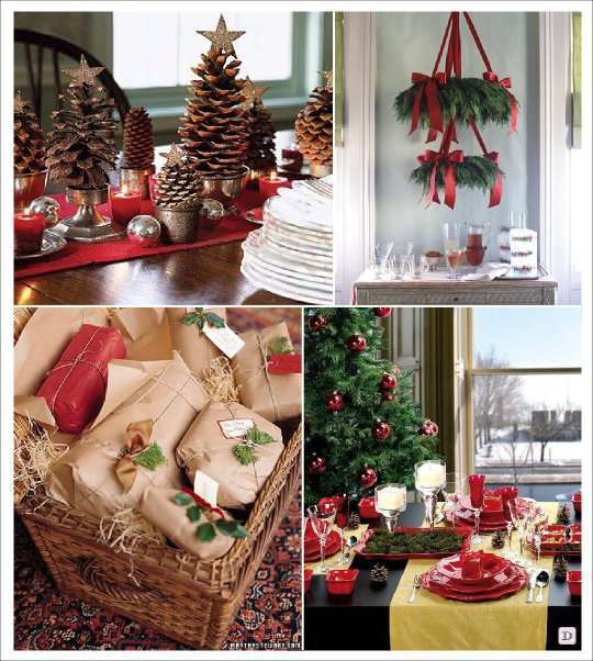 decoration table noel rustique nature mousse pomme de pin branche sapin