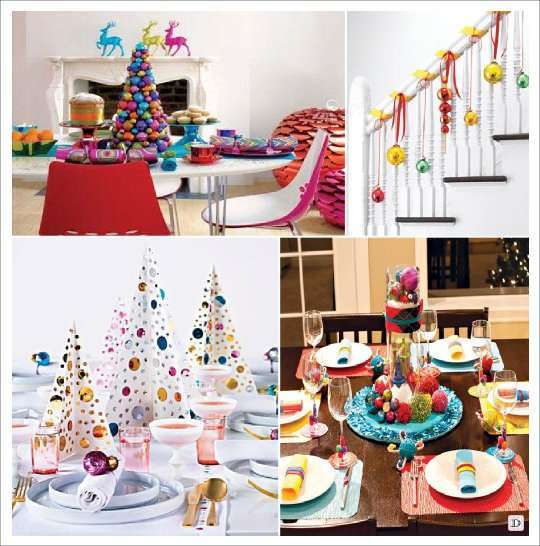 decoration table noel pop colore boule de sapin sapin stylise chaussette