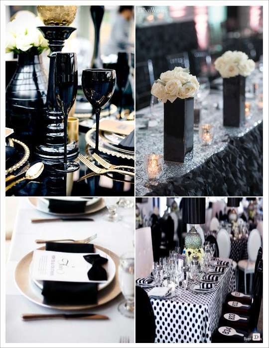 deco table noir et blanc vase chemin de table