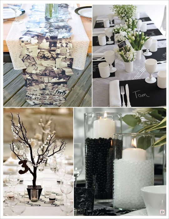 deco table noir et blanc chemin de table photos ardoise branche manzanita