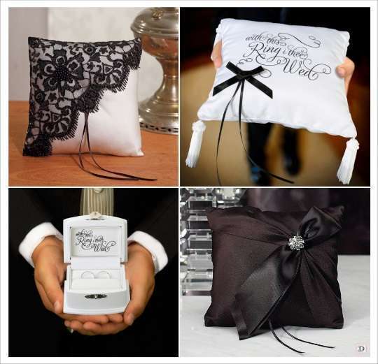 deco mariage noir et blanc coussin alliances