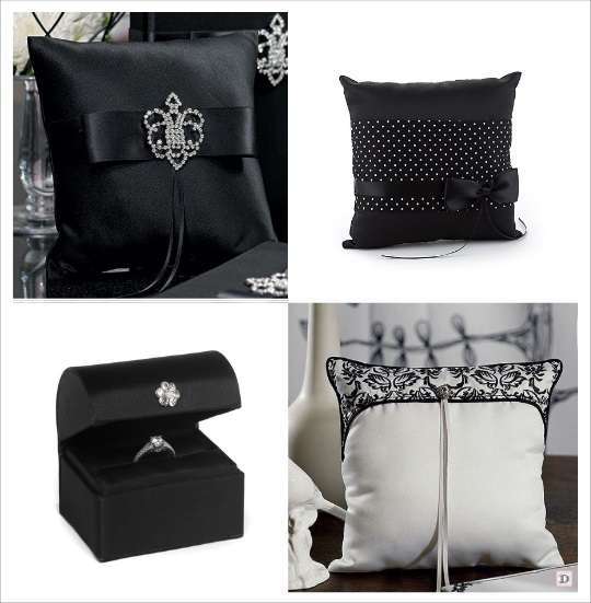 deco mariage noir et blacc coussin alliances