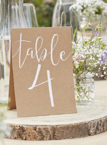 numero de table sur carton kraft