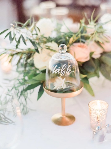 cloche en verre numéros de table mariage