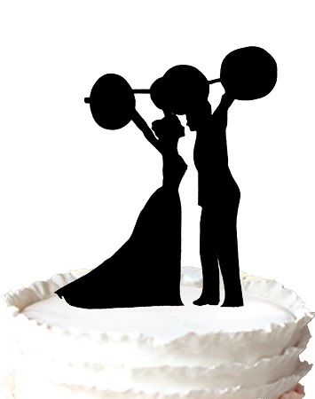 figurine mariage sportif avec haltères plexiglas silhouette