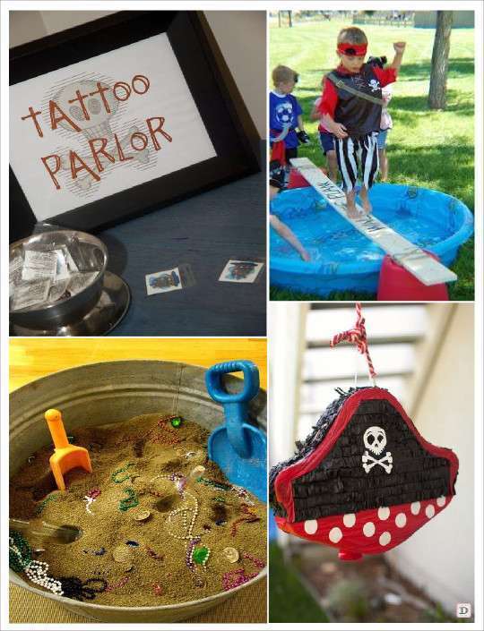 anniversaire pirate jeu atelier tatouage pinata parcours planche chasse tresor creuser dans le sable