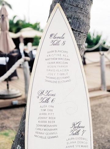 planche de surf plan de table mariage mer