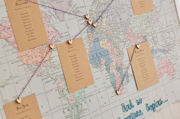 plan de table mappemonde carte mariage voyage