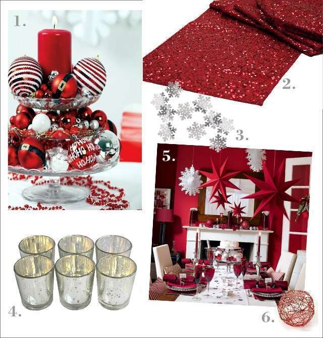 decoration table de noel rouge et argent