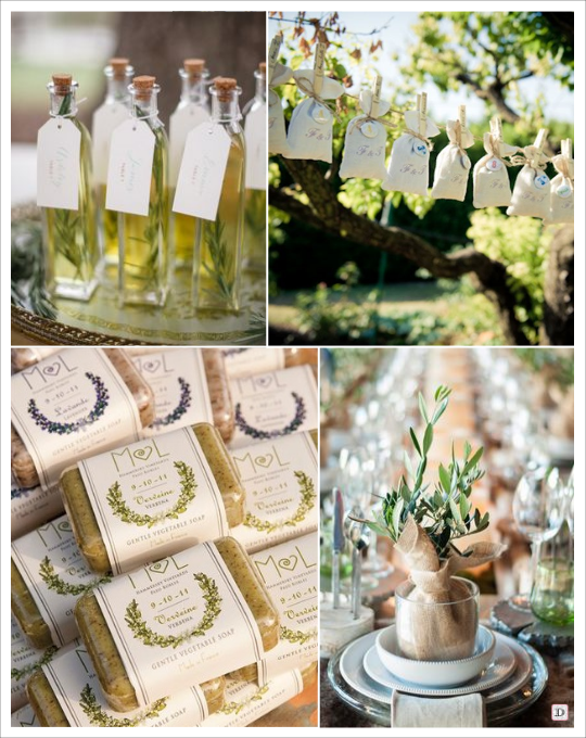 decoration mariage provence cadeaux d'invites bouteille d'huile d'olive savon de marseille arbuste olivier