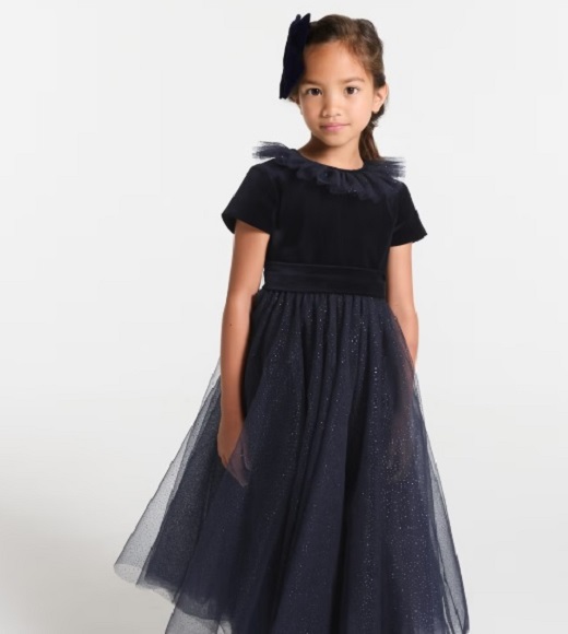 robe enfant cérémonie tulle pailleté bleu