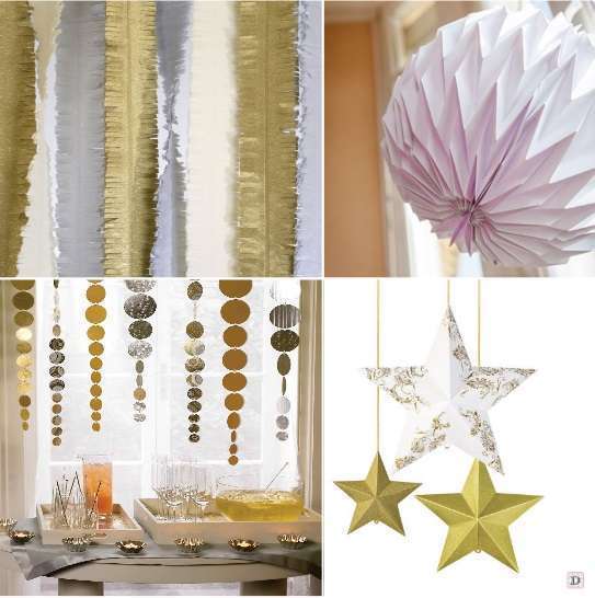 decoration de salle mariage guirlande frangesboule papier origami etoile a suspendre