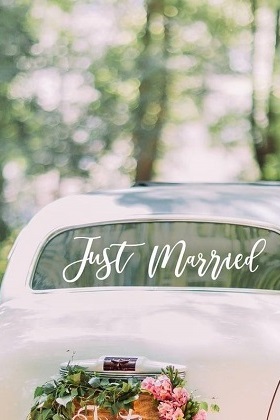sticker voiture mariage just married vintage