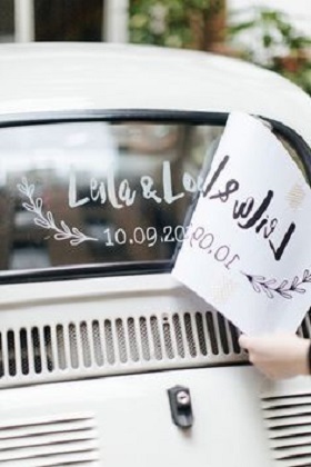 sticker-voiture-mariage autocollant décoration voiture mariage bohème chic