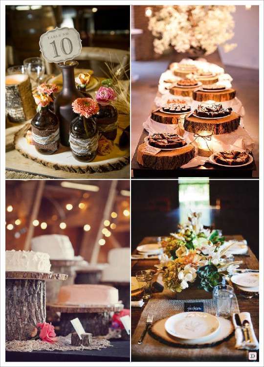 decoration mariage rondin bois centre de table set de table desserte tronc