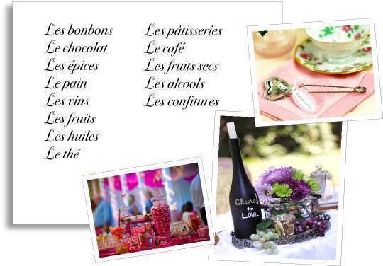 liste trouver choisir idées thème de mariage gourmandise épices bonbons pain fruits chocolat