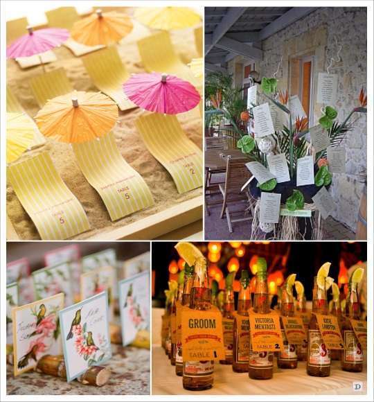 decoration mariage tropical escort cards transat bouteille de rhum bambou plante exotique