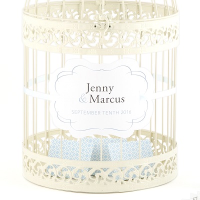 urne mariage cage oiseau ronde avec carton medaillon personnalisé