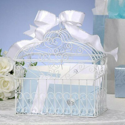 urne mariage cage rectangulaire blanche