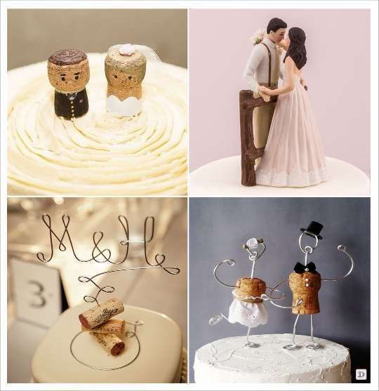 decoration mariage vignoble figurine porcelaine bouchon de liège mariés mr& mrs en fil métallique