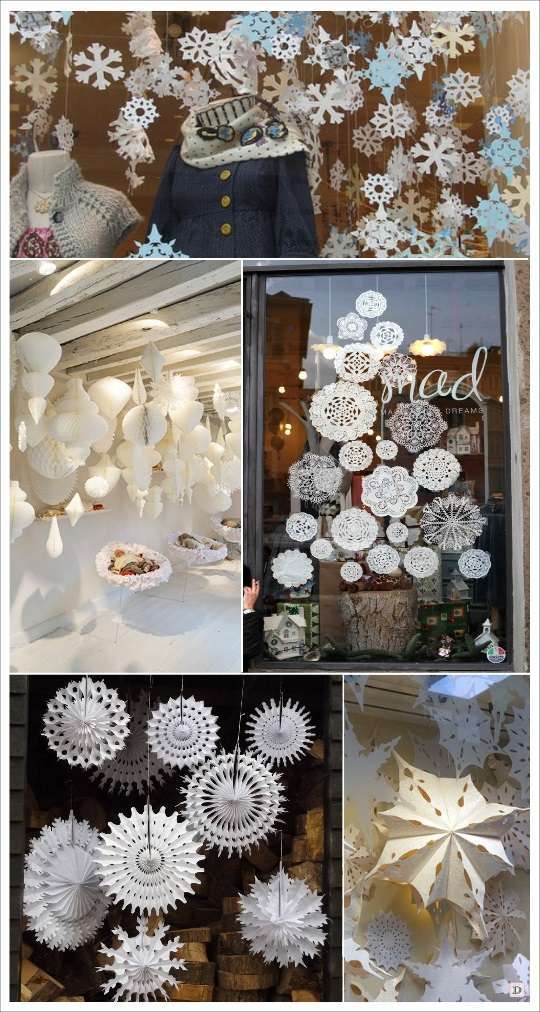 decoration vitrine noel flocons en papier papier alveole napperon