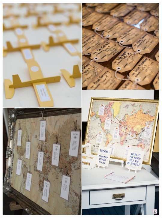 plan de table mariage voyage mappemonde escort card avion etiquette a bagage