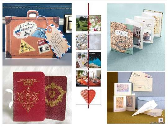 faire part mariage voyage valise passeport carte postale